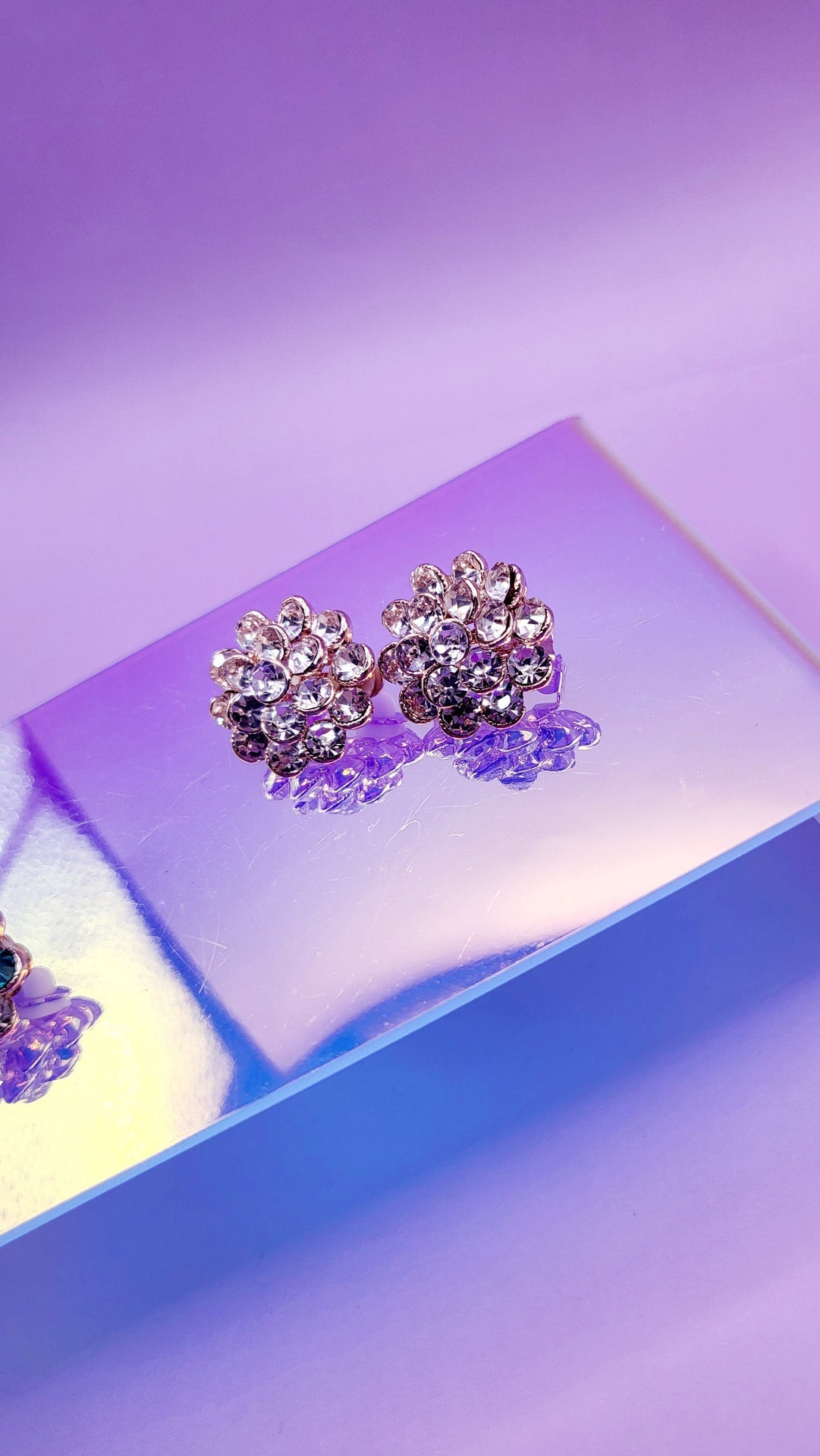 Flower Cluster Crystal Non Pierced Clip On Earrings