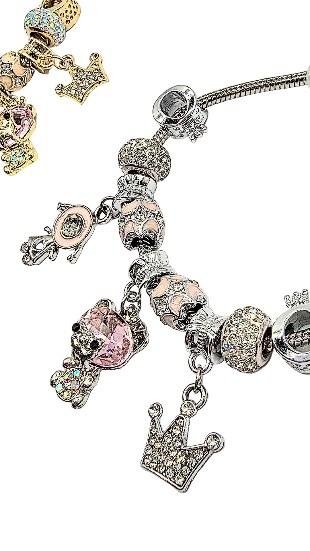 Pink Teddy Crystal Charm Breaded Bracelet