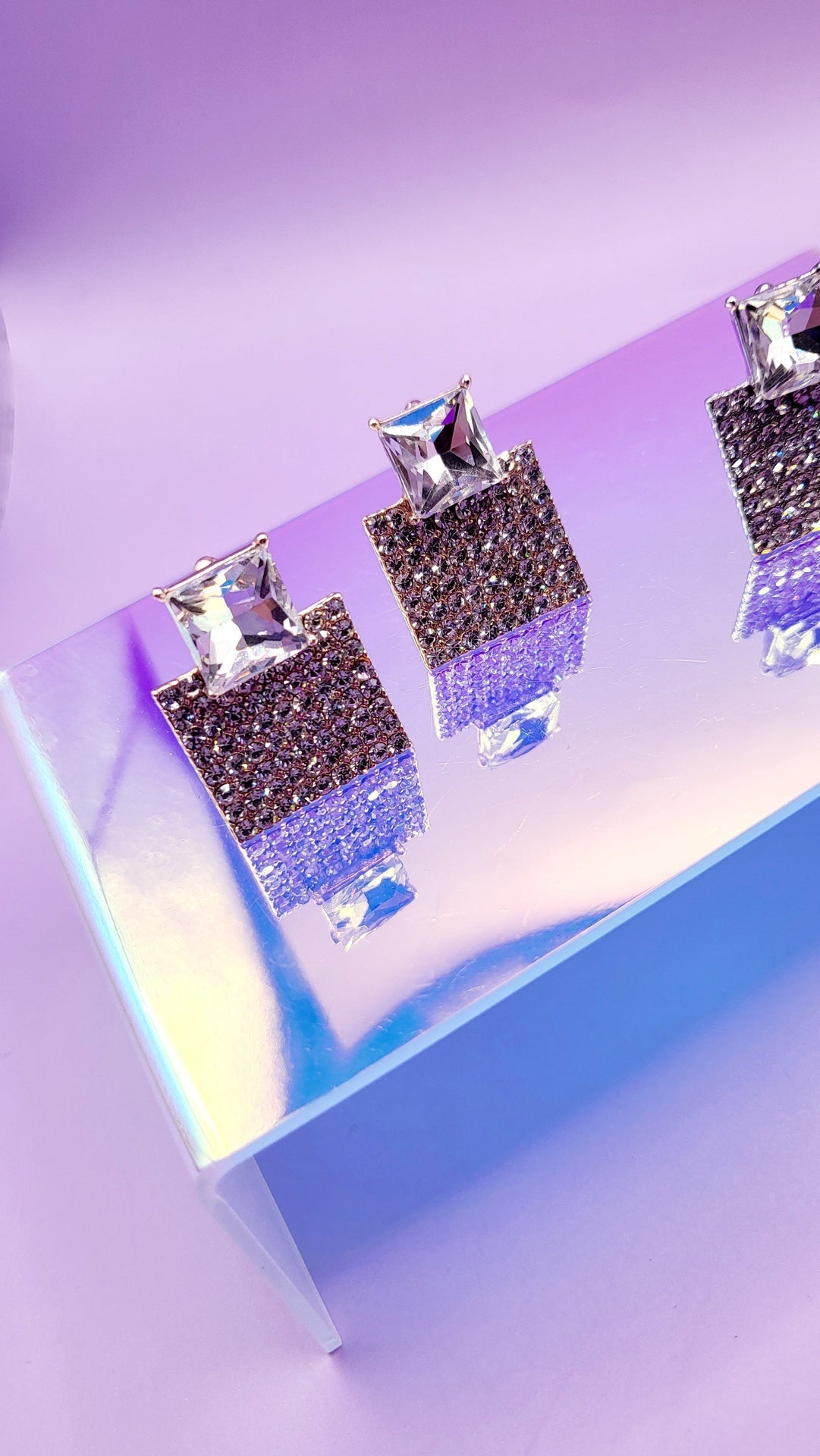 Luxe Square Crystal Non Pierced Clip On Earrings