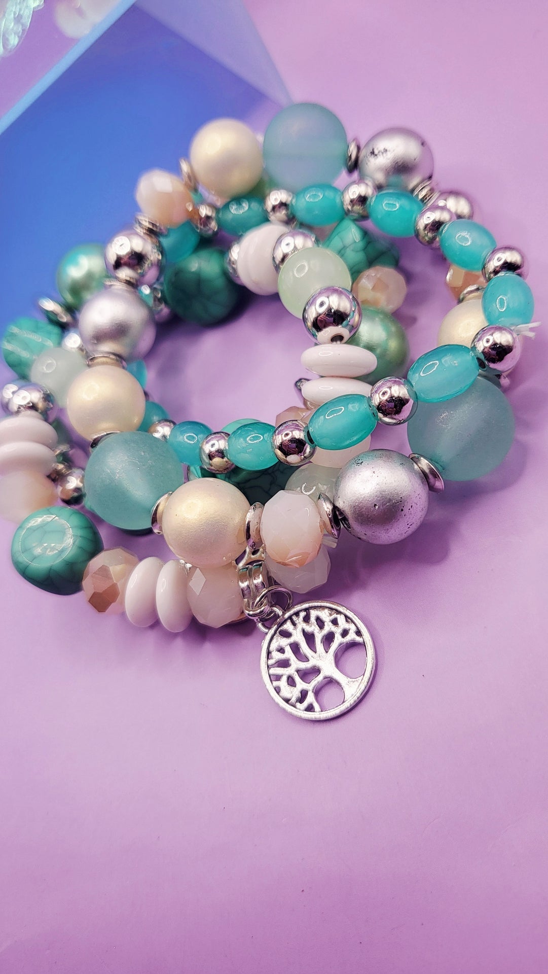 Mini Tree Charm Ceramic Beaded Bracelet Set