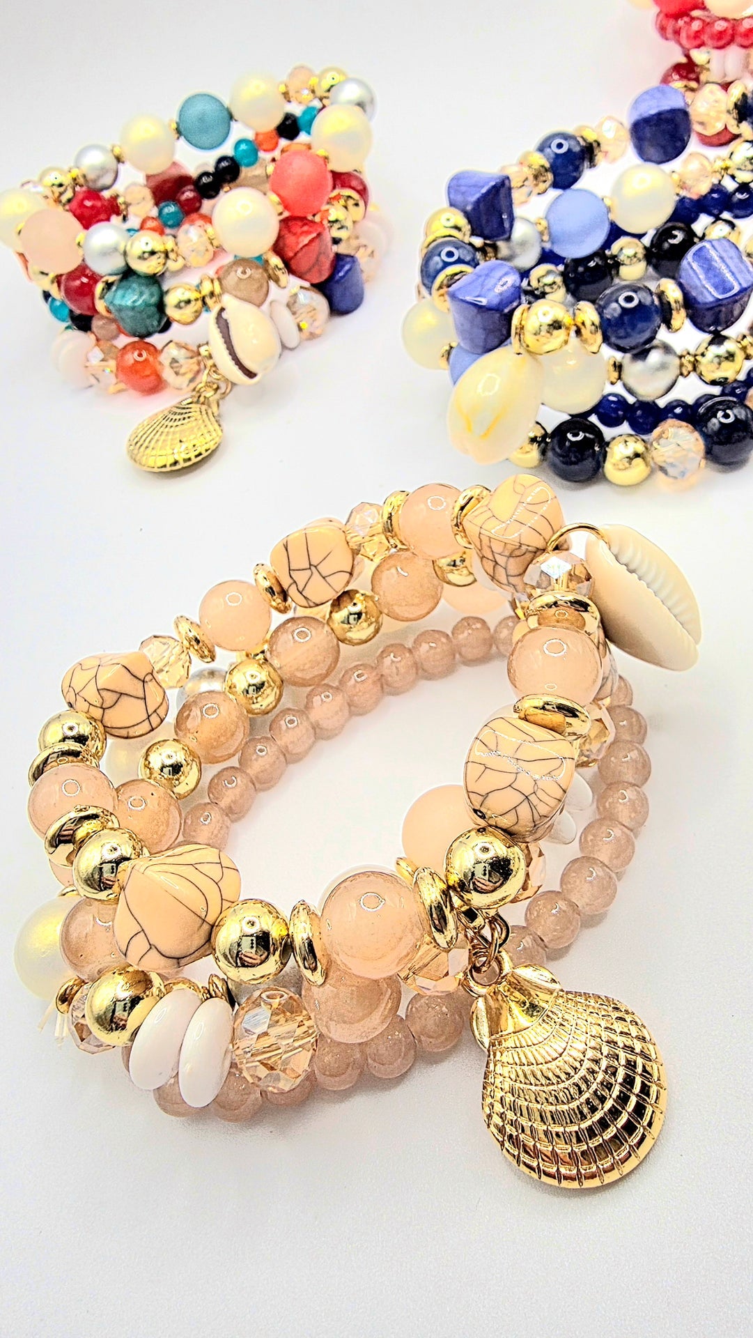 Shell Crystal Charm Ceramic Beaded Bracelet