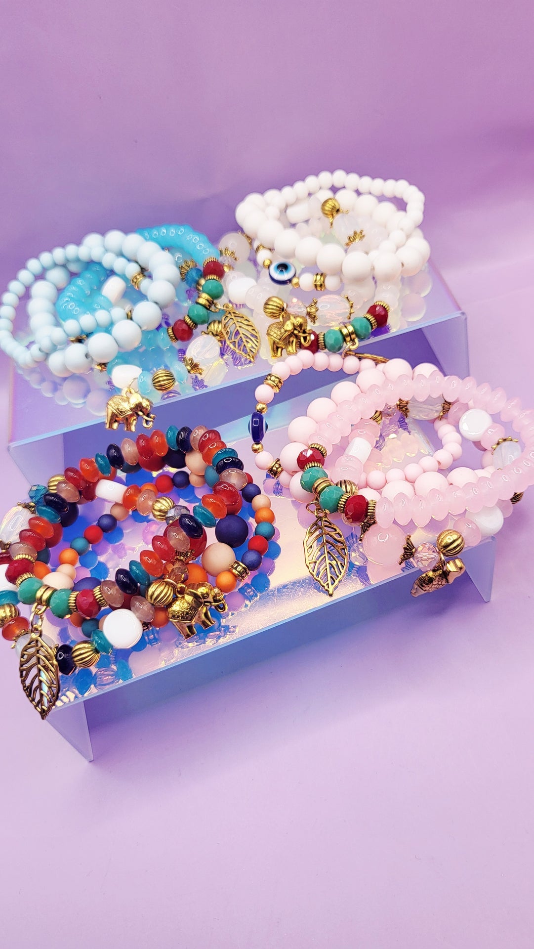 Elephant Charm Ceramic Beaded Bracelet Set