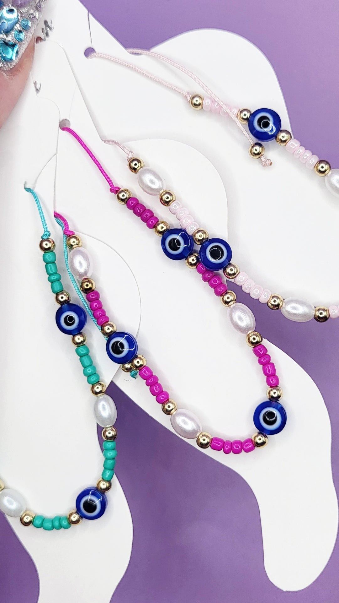 Evil Eye Beaded Pull Tie Anklet