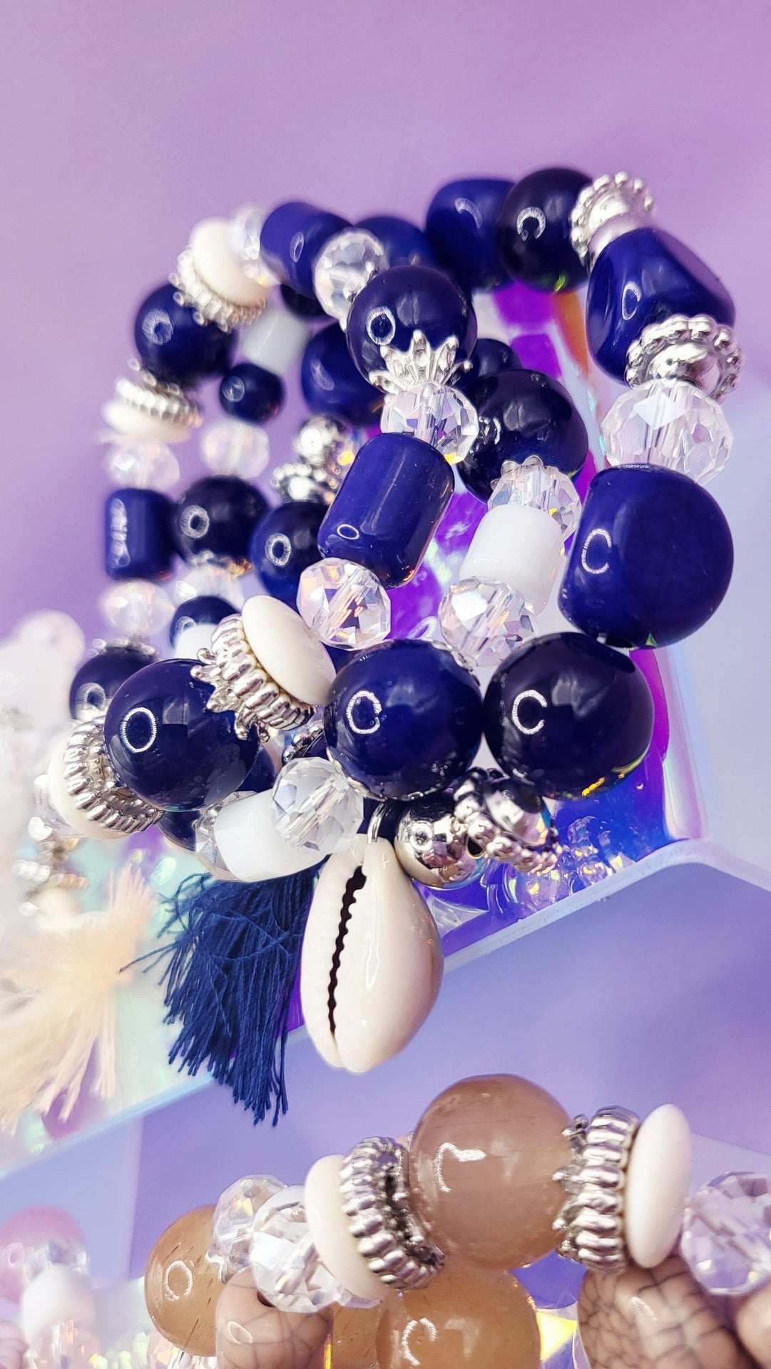 Shell Charm Ceramic Beaded Bracelet Set