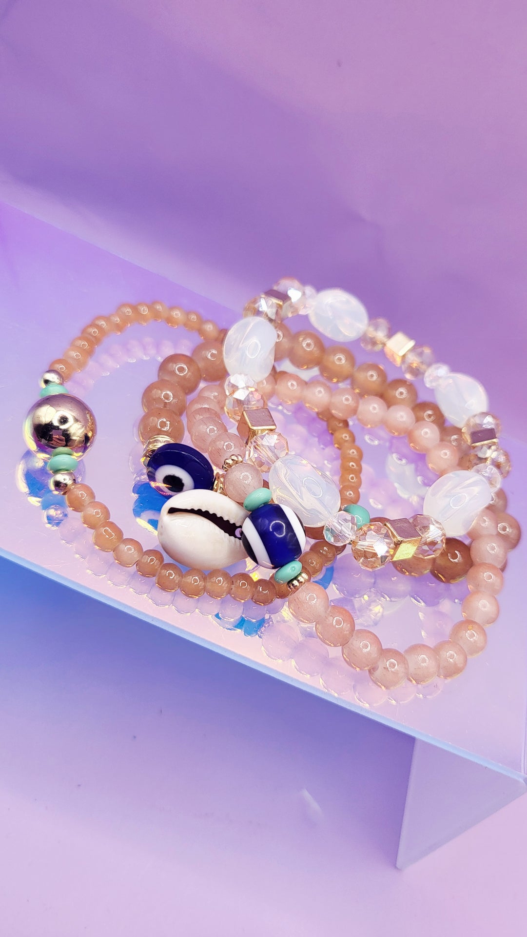 Shell Charm Ceramic Beaded Bracelet Set