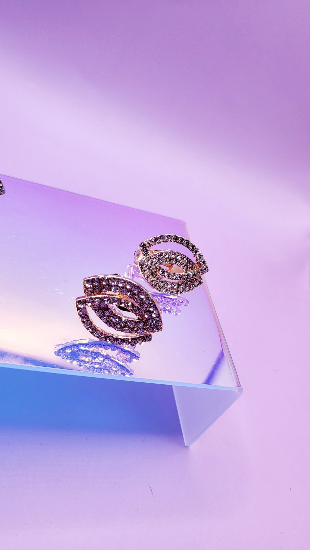 Layered Oval Crystal Non Pierced Clip On Earrings