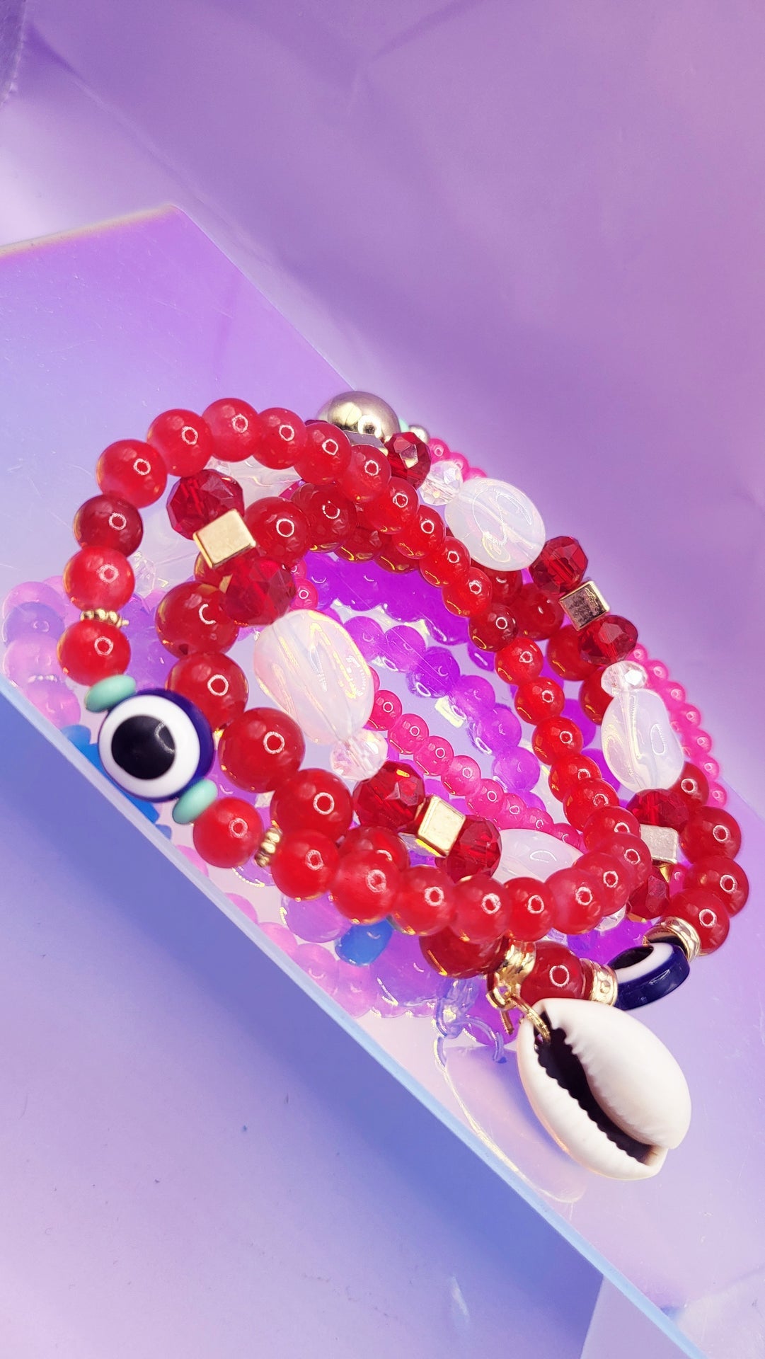 Shell Charm Ceramic Beaded Bracelet Set