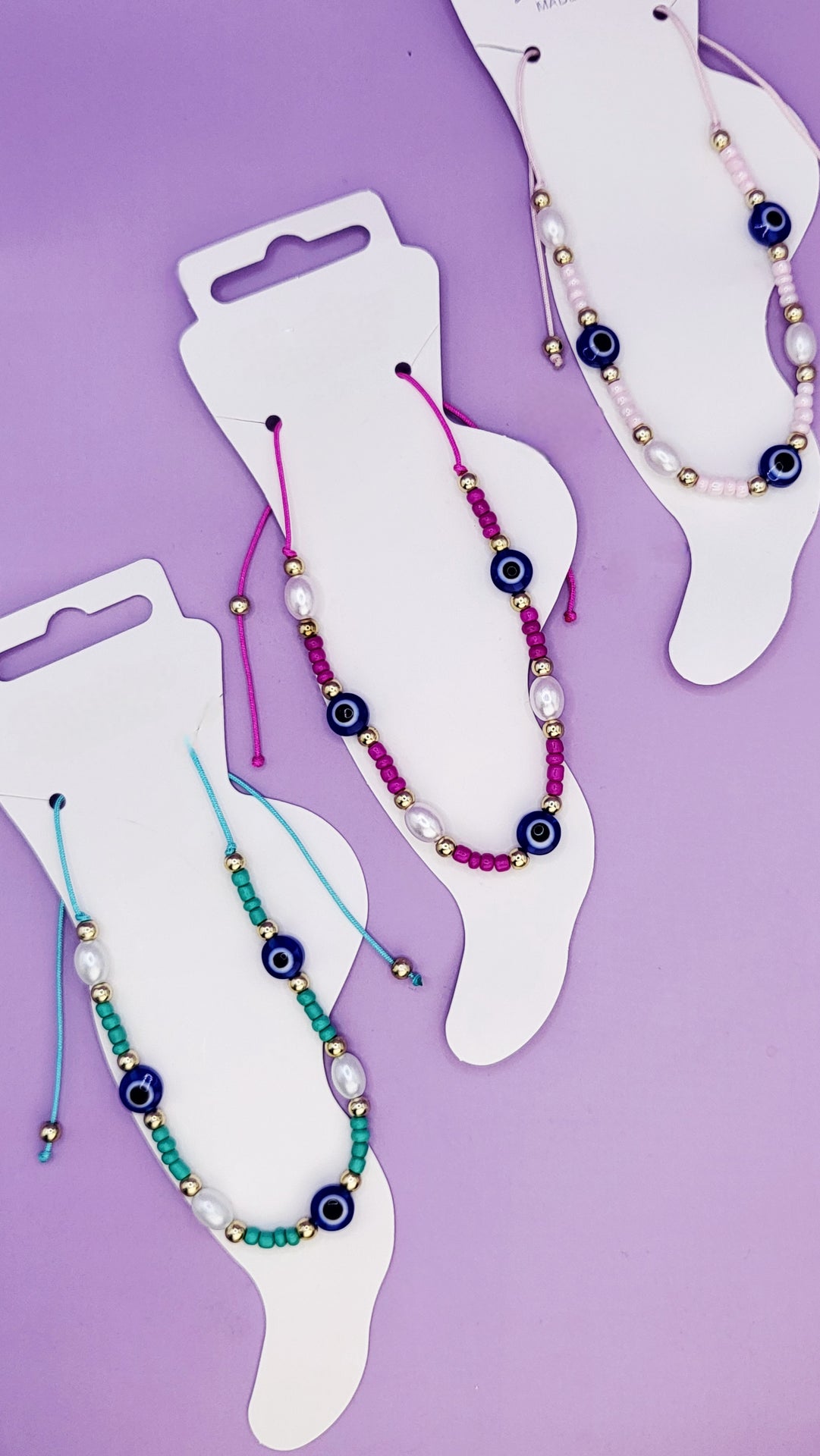 Evil Eye Beaded Pull Tie Anklet