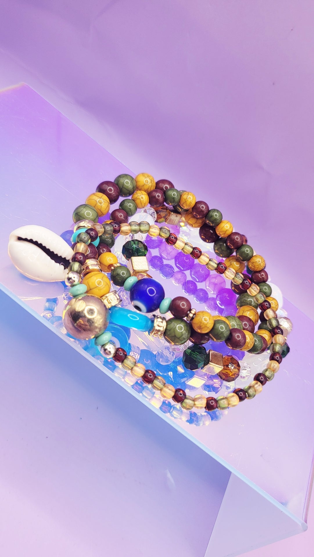 Shell Charm Ceramic Beaded Bracelet Set