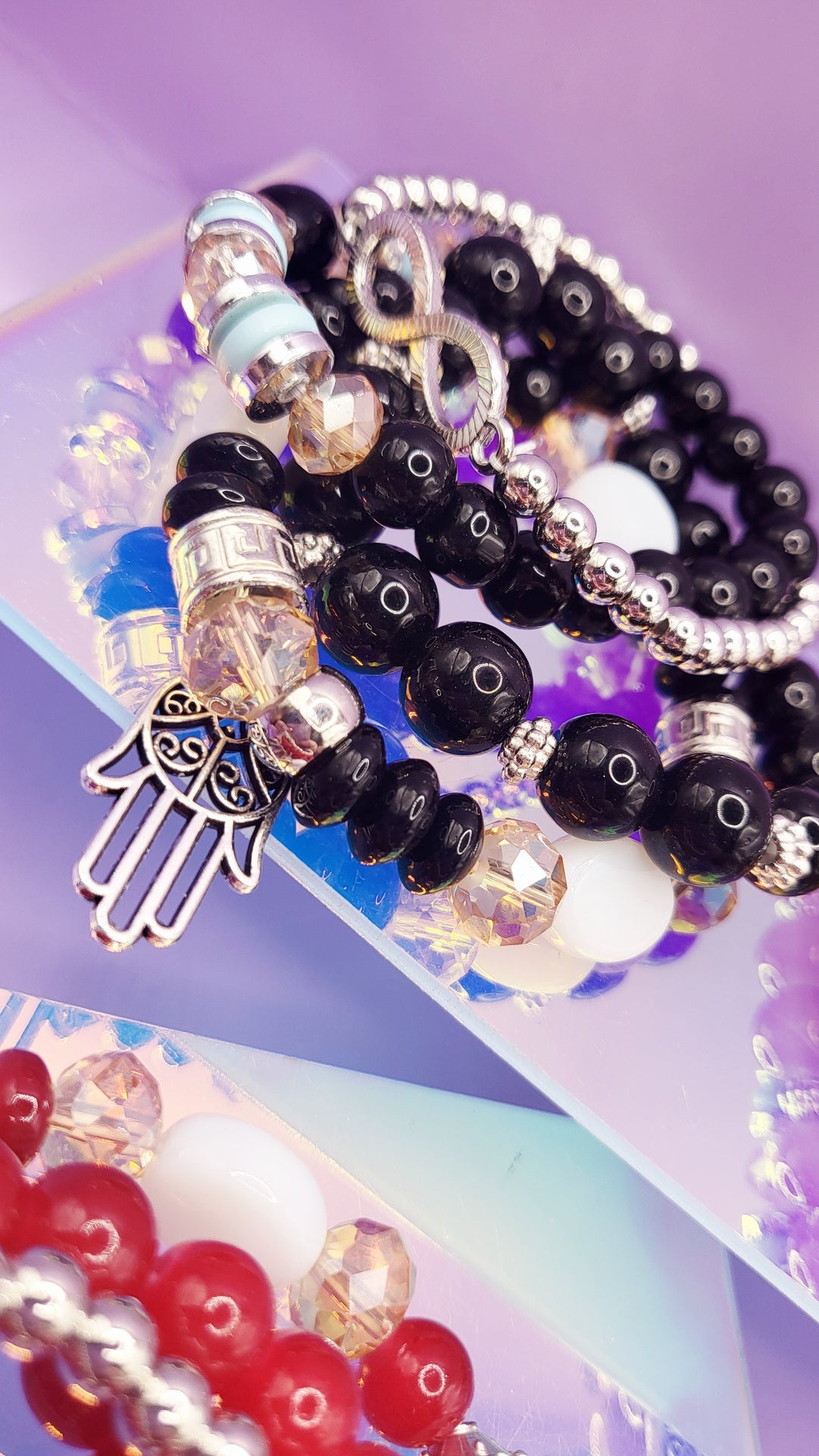 Bow Charm Ceramic Beaded Bracelet Set