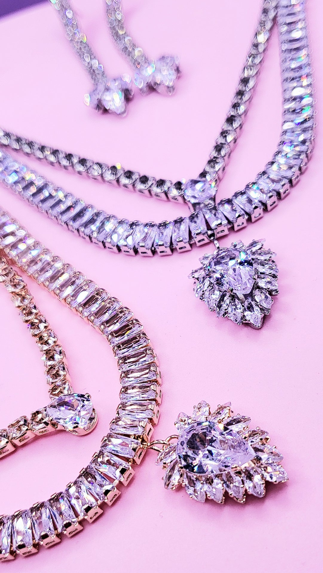 Goddess Crystal Baguette Cut Layered Necklace Set