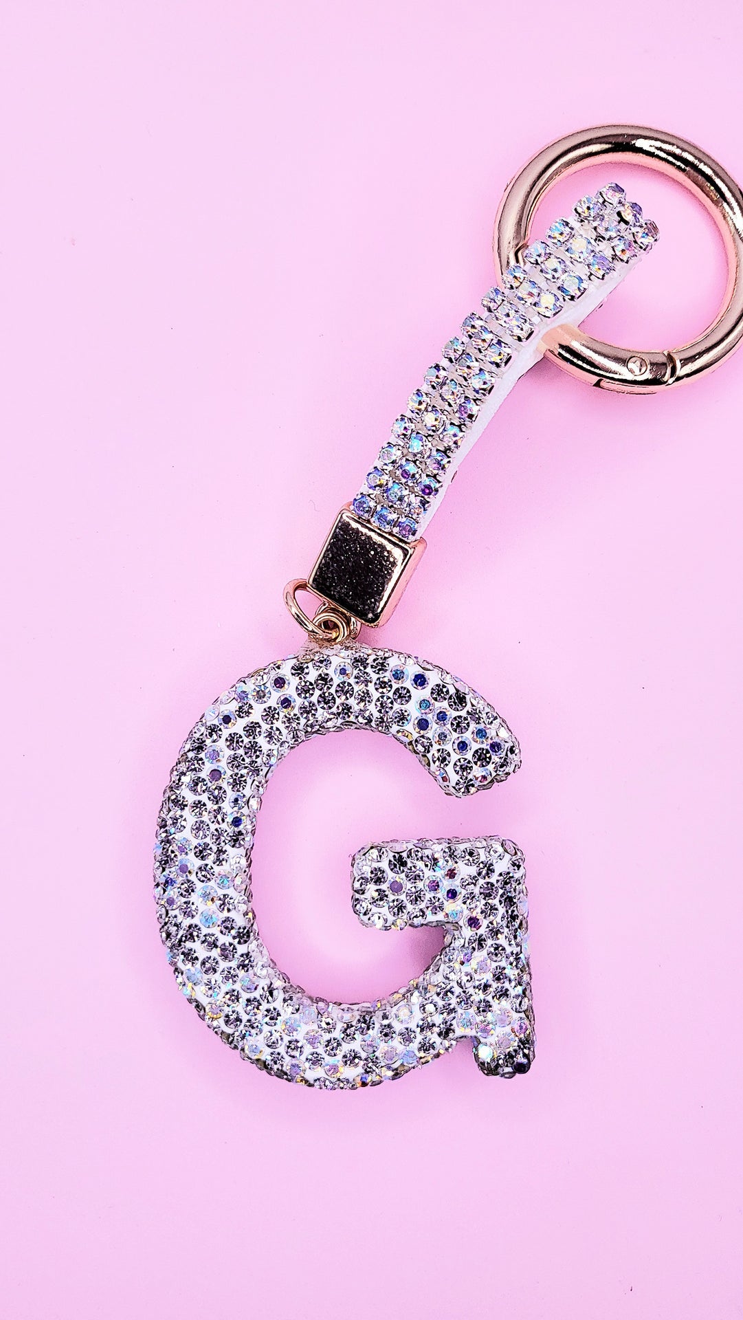 Initial Letter Silver Crystal Glam Key Ring