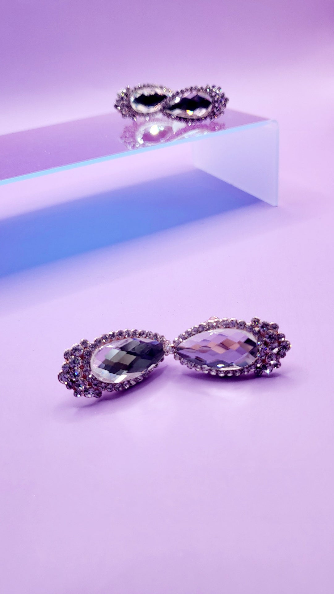 Mirrored Crystal Non Pierced Clip On Earrings