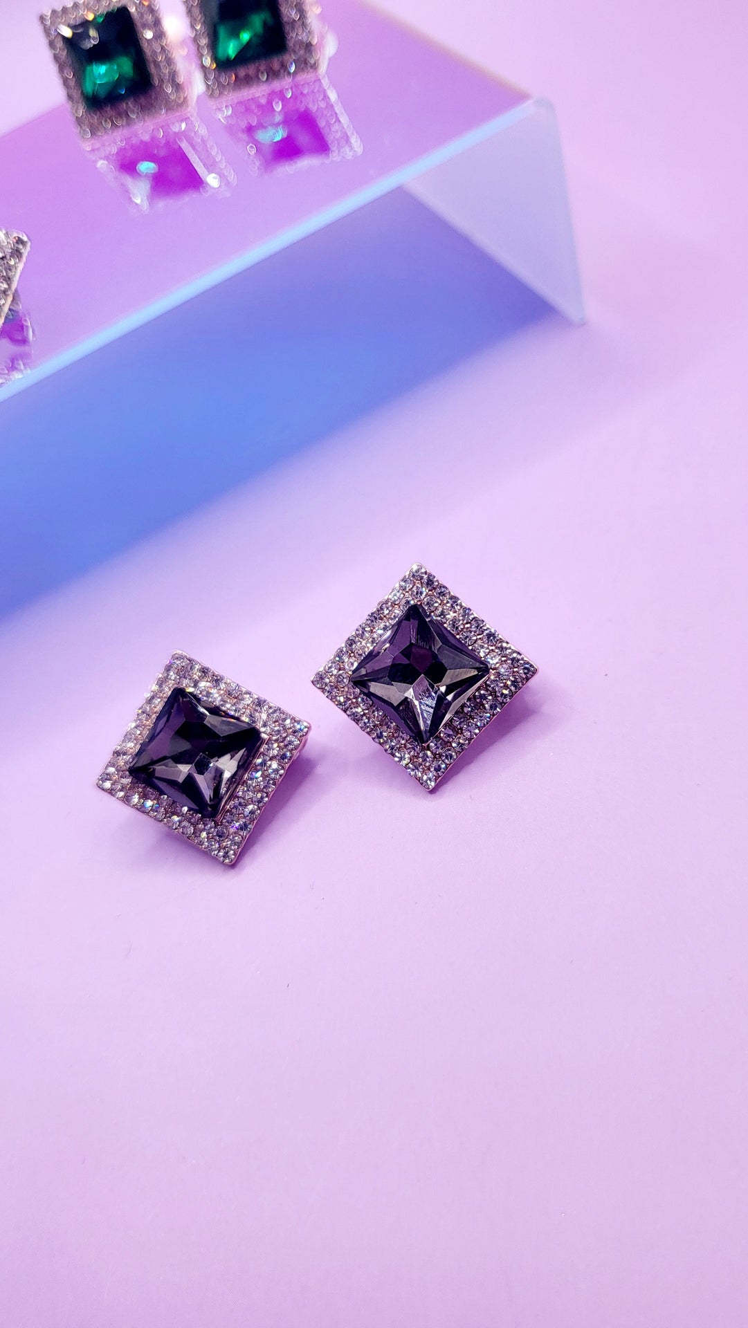 Square Crystal Non Pierced Clip On Earrings