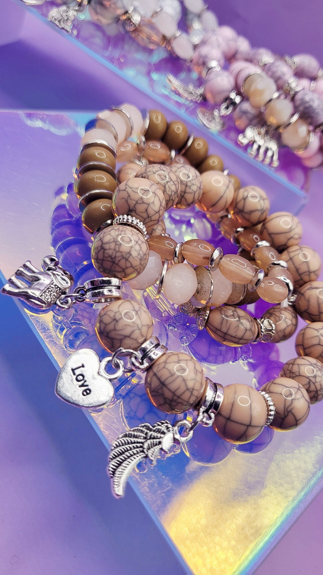 Elephant Charm Ceramic Beaded Bracelet Set