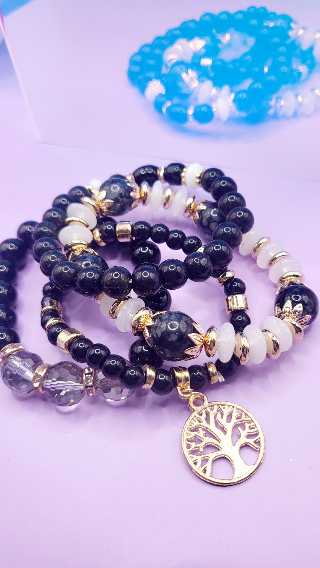 Tree Charm Ceramic Beaded Bracelet Set