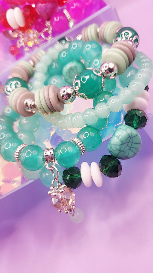 Crystal Charm Ceramic Beaded Bracelet Set