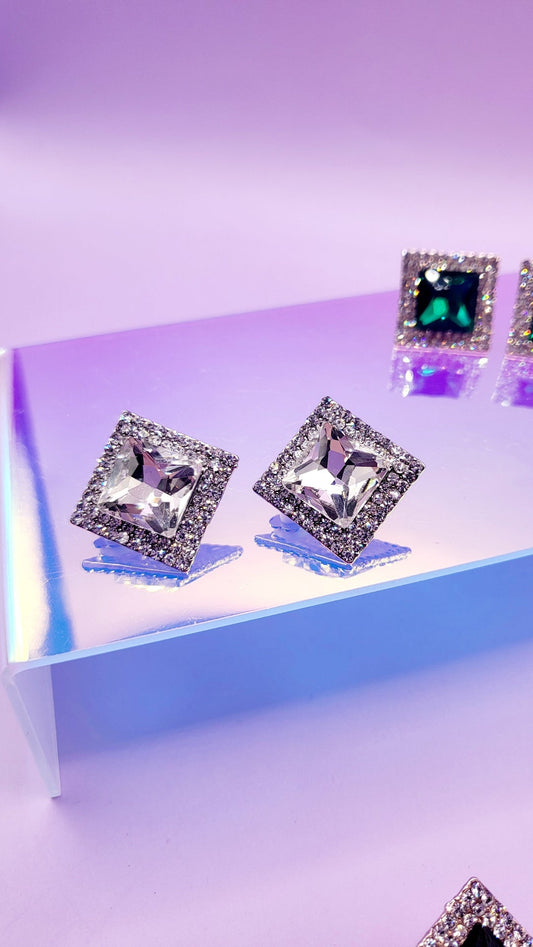 Square Crystal Non Pierced Clip On Earrings
