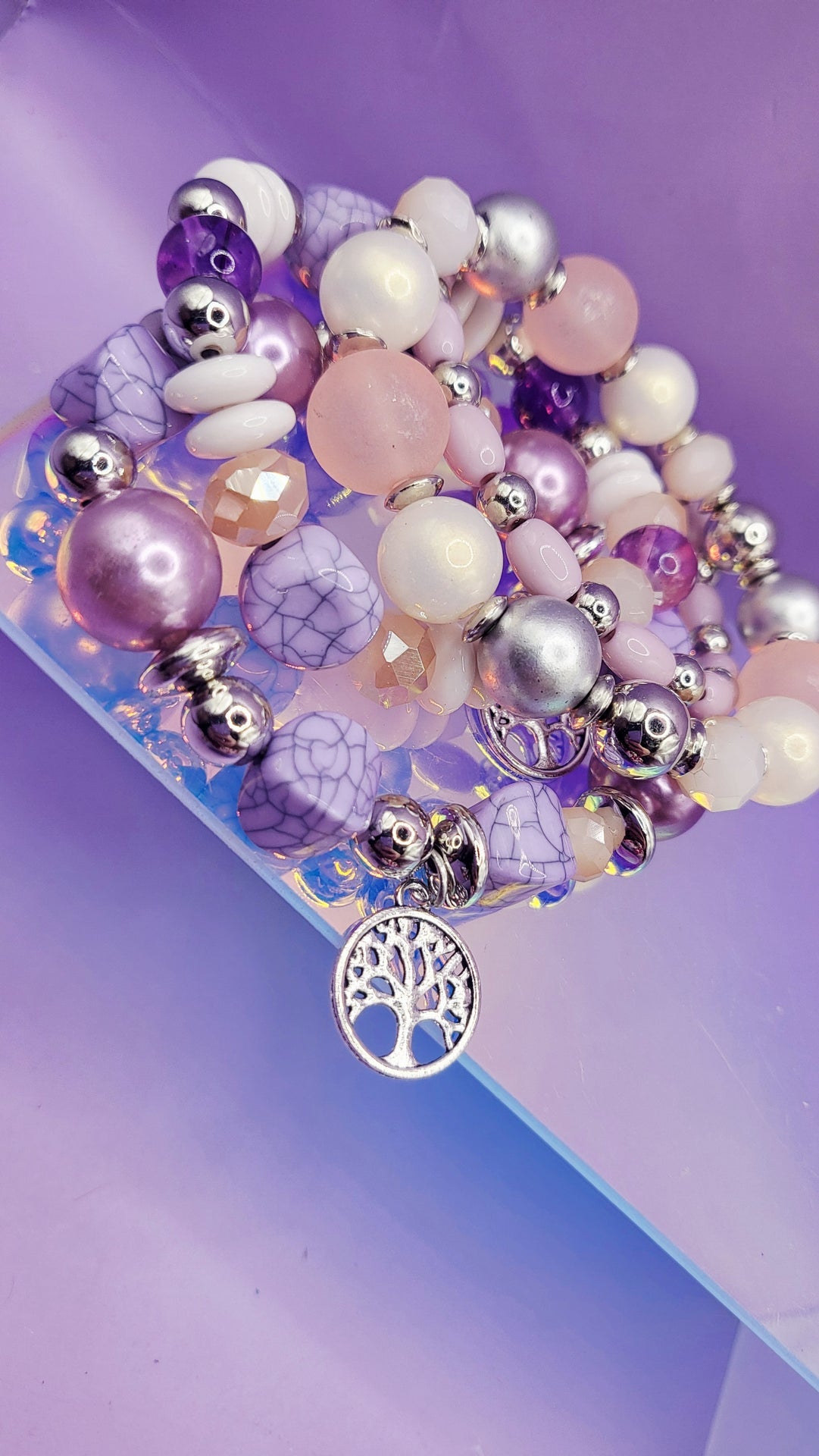 Mini Tree Charm Ceramic Beaded Bracelet Set