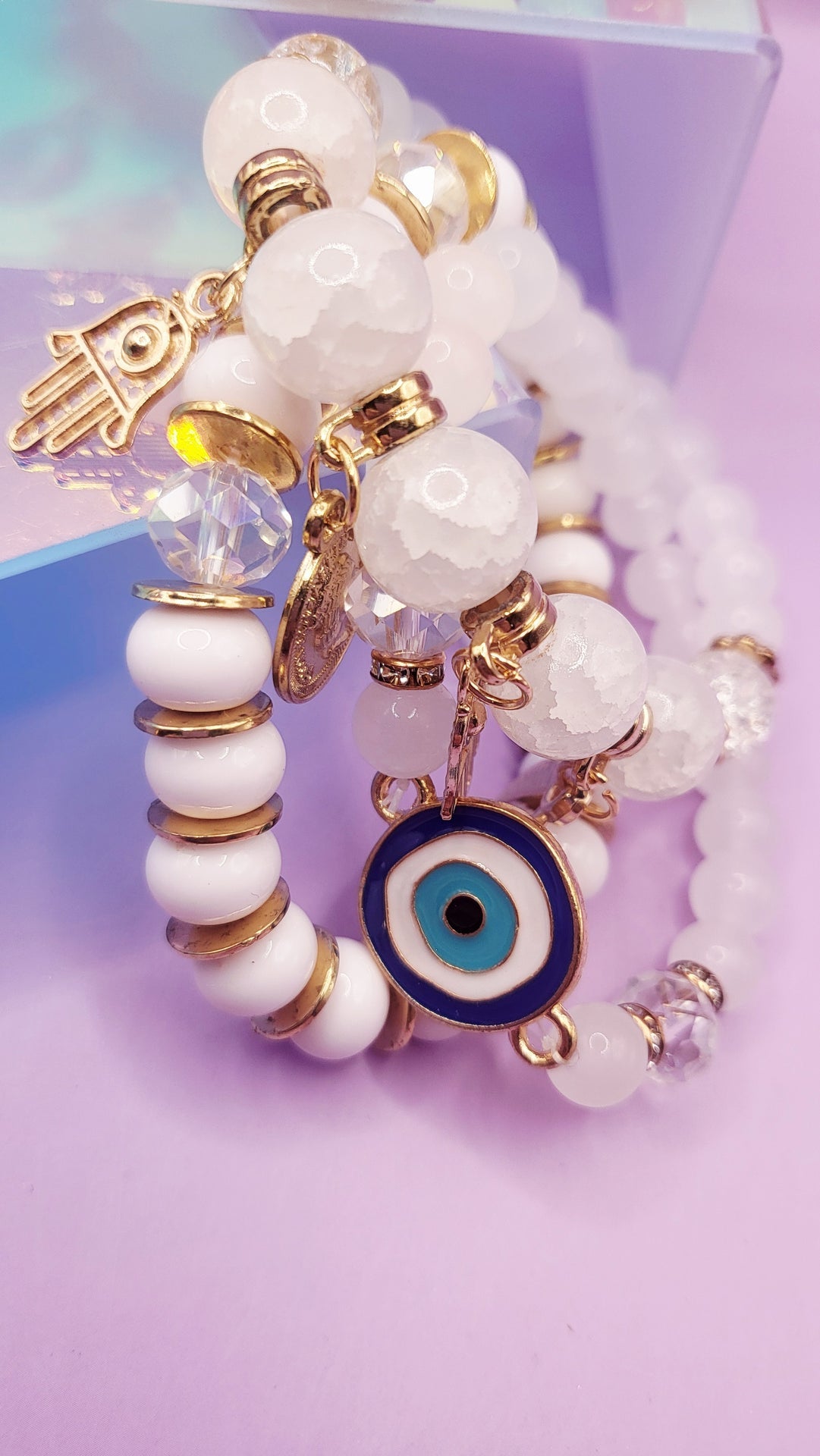 Evil Eye Charm Ceramic Beaded Bracelet Set