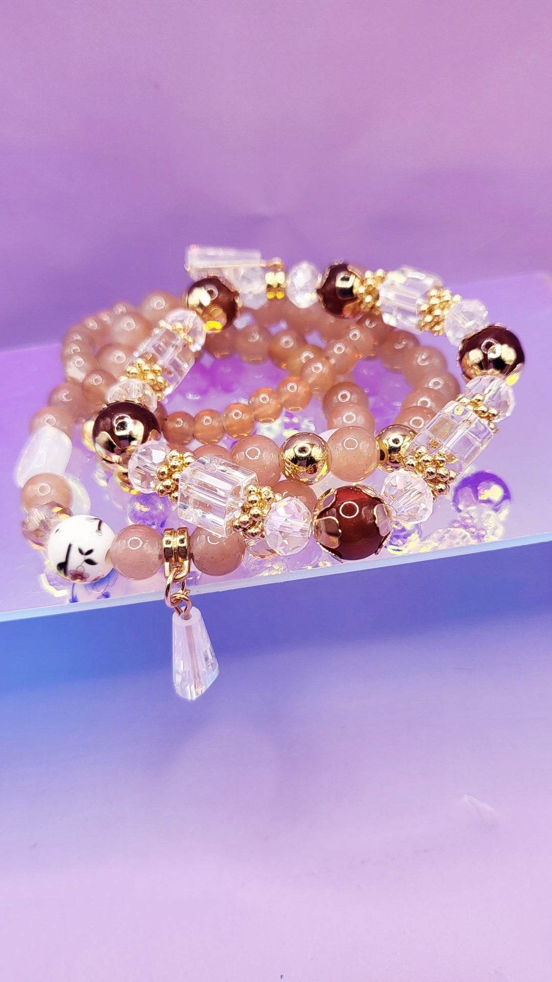 Flower Charm Ceramic Beaded Bracelet Set