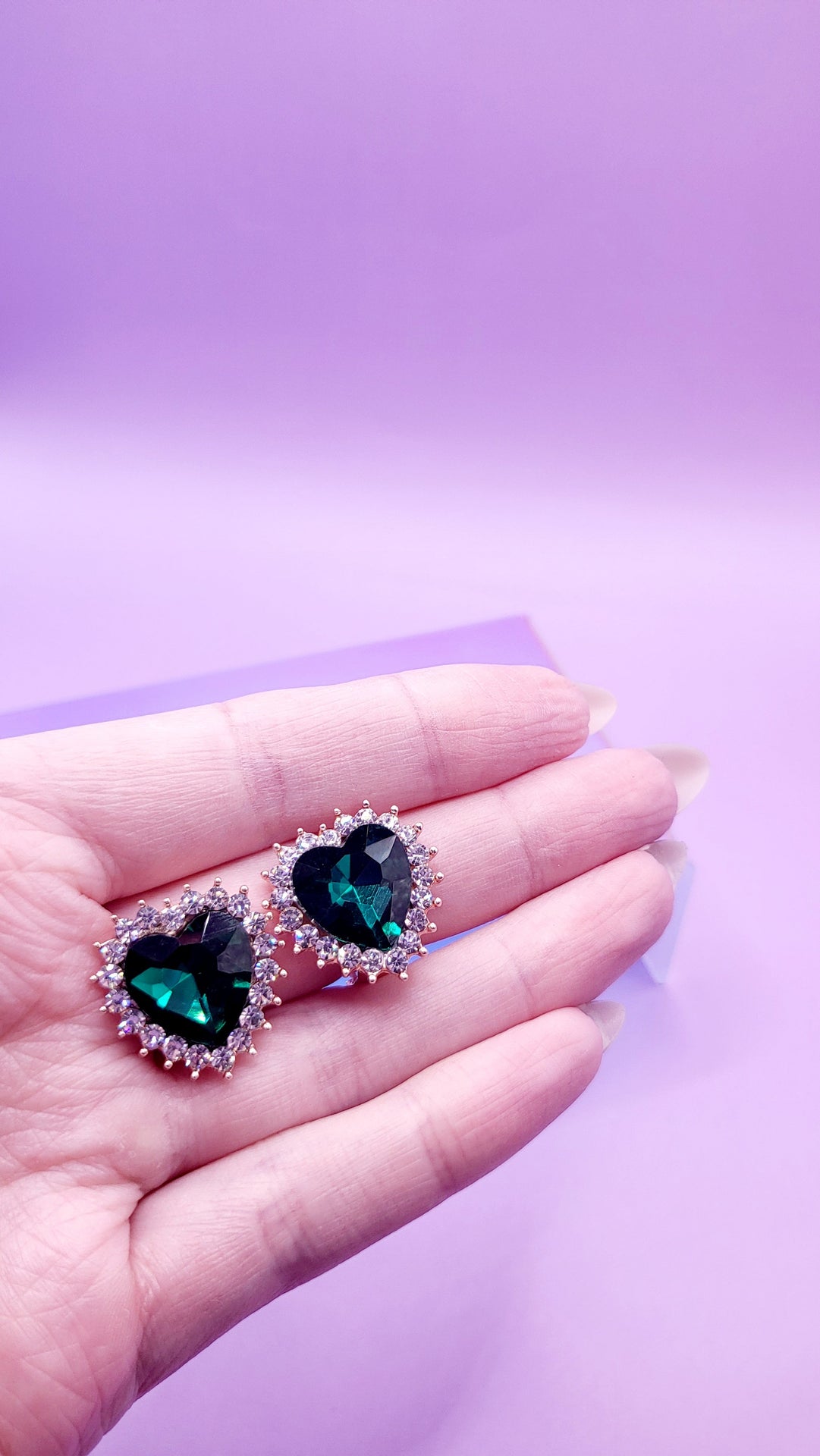 Green Heart Crystal Non Pierced Clip On Earrings