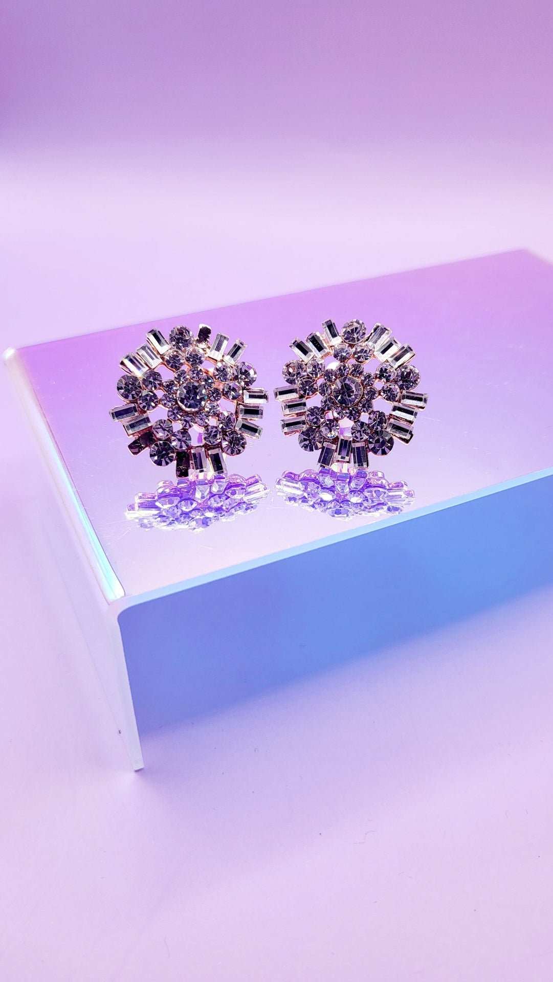 Flower Crystal Non Pierced Clip On Earrings