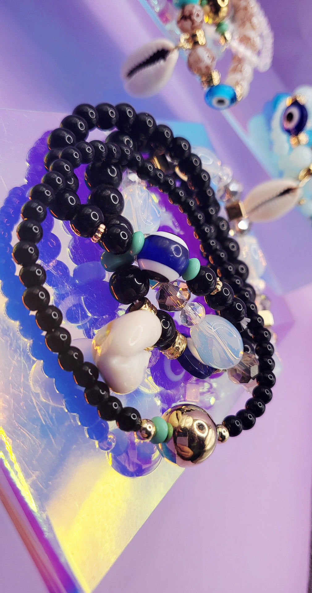 Shell Charm Ceramic Beaded Bracelet Set